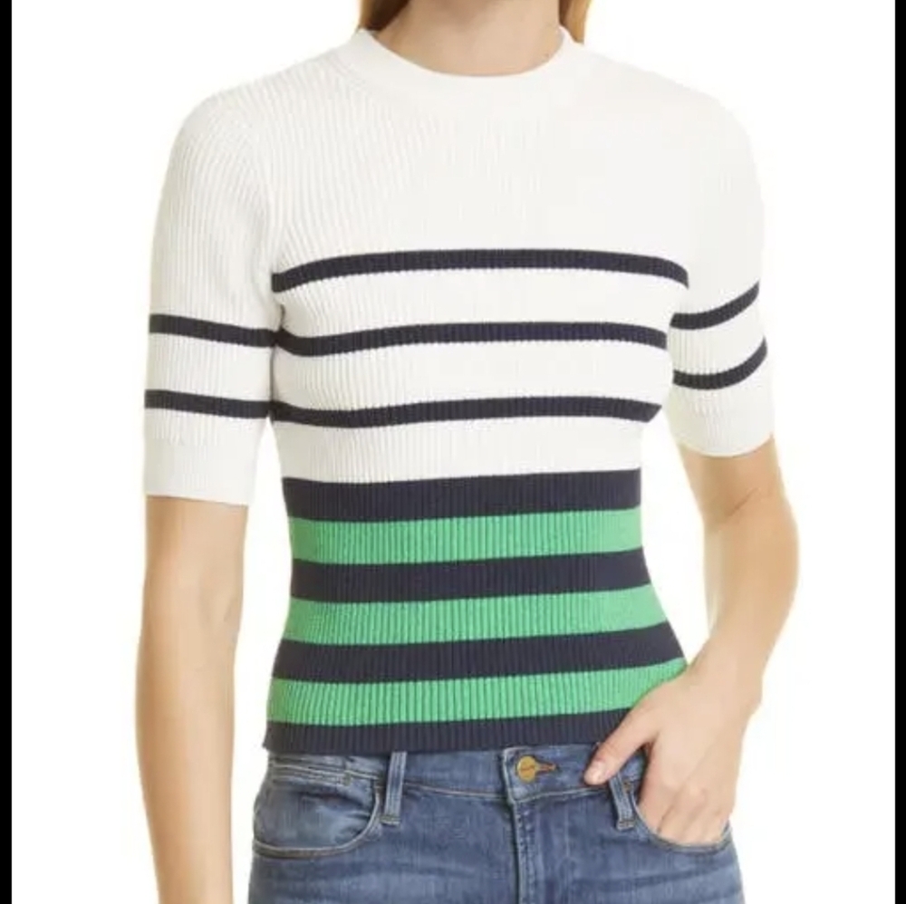 FRAME Striped Short Sleeve Sweater